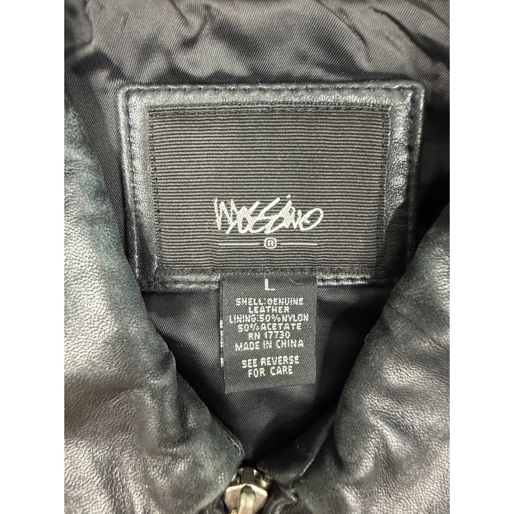 Mossimo Mens Black Genuine Leather Full Zip Jacket Large Minimalist Classic